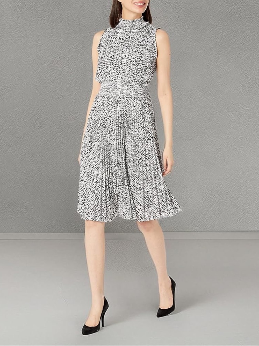 Nanette Lepore Smocked High Neck Pleated Animal Print Dress